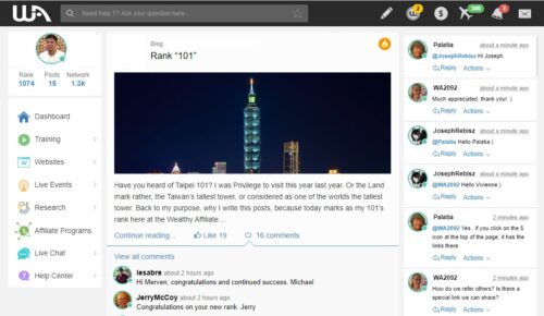 wealthy affiliate dashboard