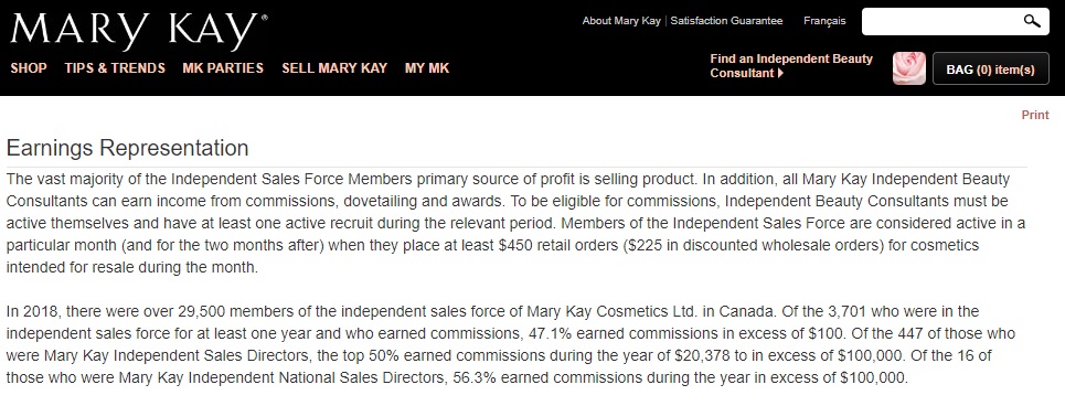 Mary Kay consultant review - earnings statement